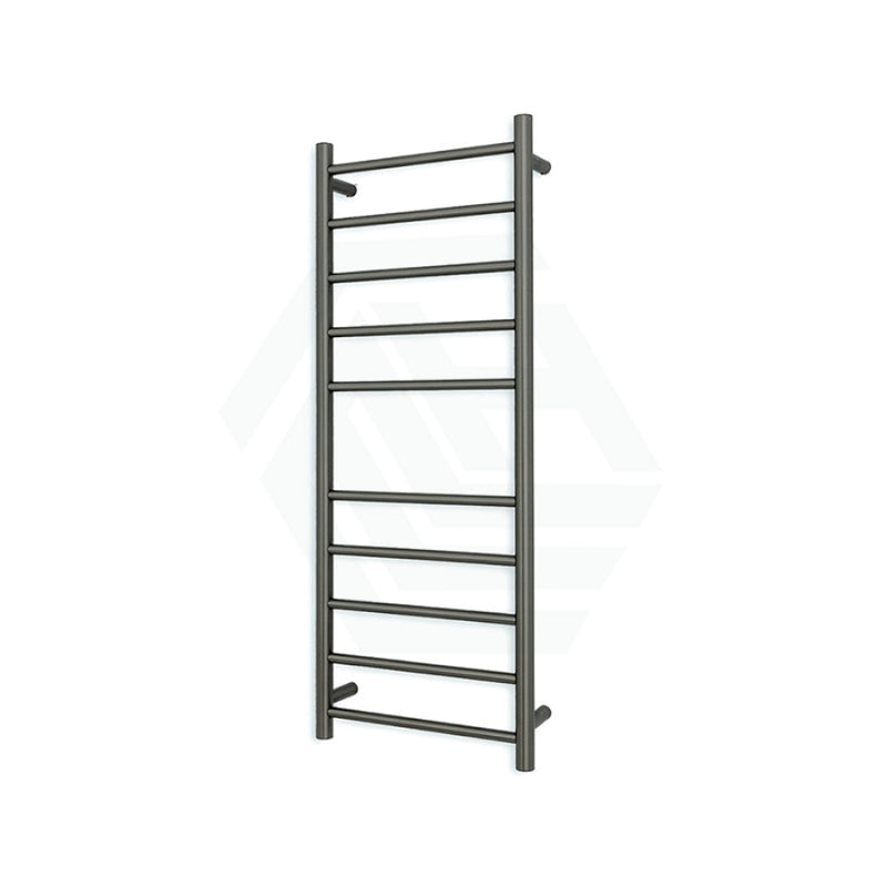 Radiant Gun Metal Grey Heated Round Ladder Towel Rail 430 X 1100Mm 10 Bars Bottom Left Rails