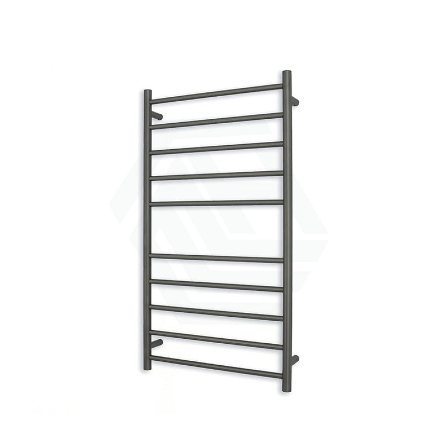 Radiant Gun Metal Grey Heated Round Ladder Towel Rail 600 X 1100Mm 10 Bars Bottom Left Rails