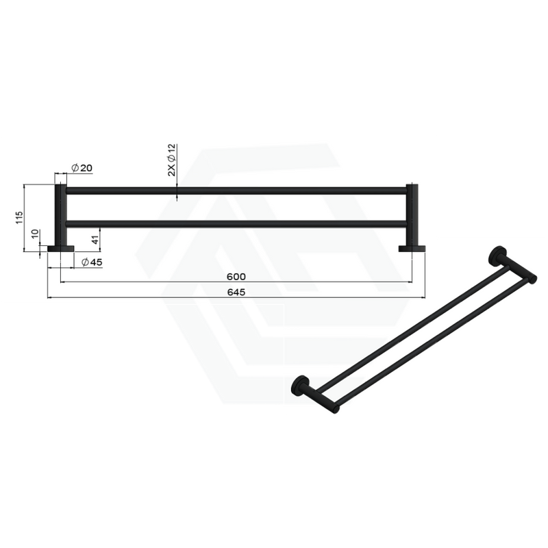 Meir 600Mm Round Champagne Double Towel Rail Wall Top Assemblies