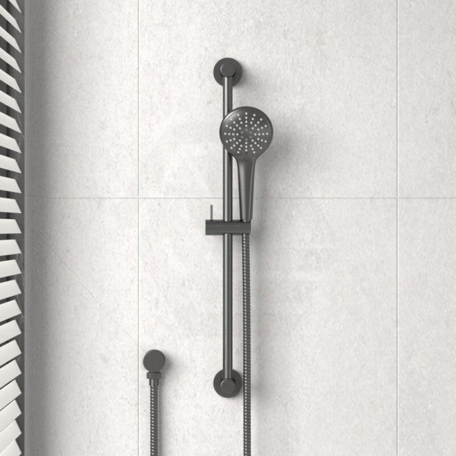 M#3(Gunmetal Grey) Meir Round Three Function Hand Shower On Rail Column Pvd Shadow With Handheld