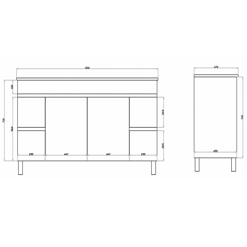 900/1500mm MDF Polyurethane Bathroom Freestanding Vanity White Cabinet ONLY & Ceramic Top Available