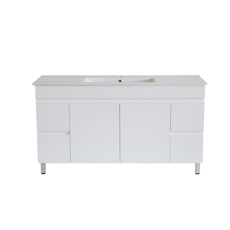 900/1500mm MDF Polyurethane Bathroom Freestanding Vanity White Cabinet ONLY & Ceramic Top Available