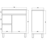 750mm Narrow Polyurethane White MDF Bathroom Freestanding Vanity Cabinet ONLY Left  Drawers & Ceramic Top Available