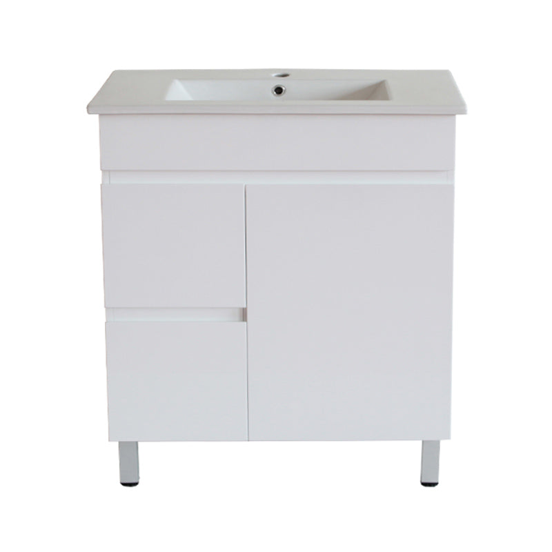 750mm Narrow Polyurethane White MDF Bathroom Freestanding Vanity Cabinet ONLY Left  Drawers & Ceramic Top Available