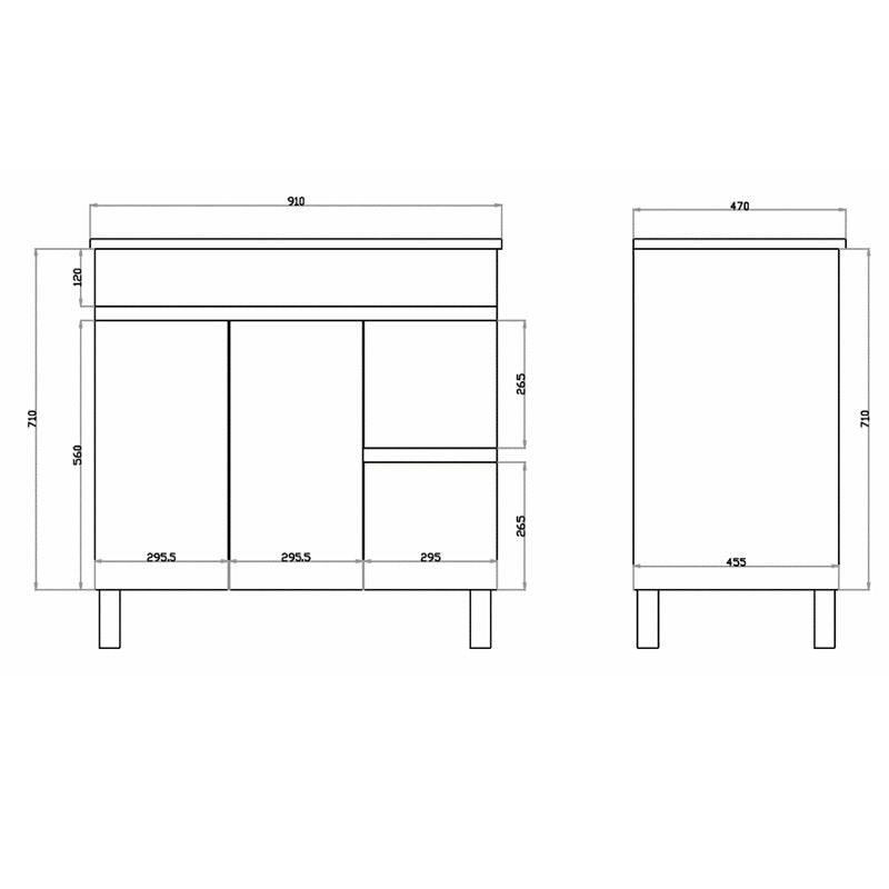 900/1500mm MDF Polyurethane Bathroom Freestanding Vanity White Cabinet ONLY & Ceramic Top Available