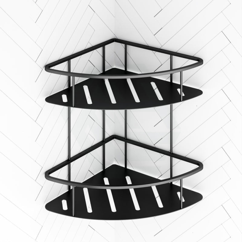 Matt Black Stainless Steel 2 Tier Shower Caddy Shelf Corner Bathroom Shelves