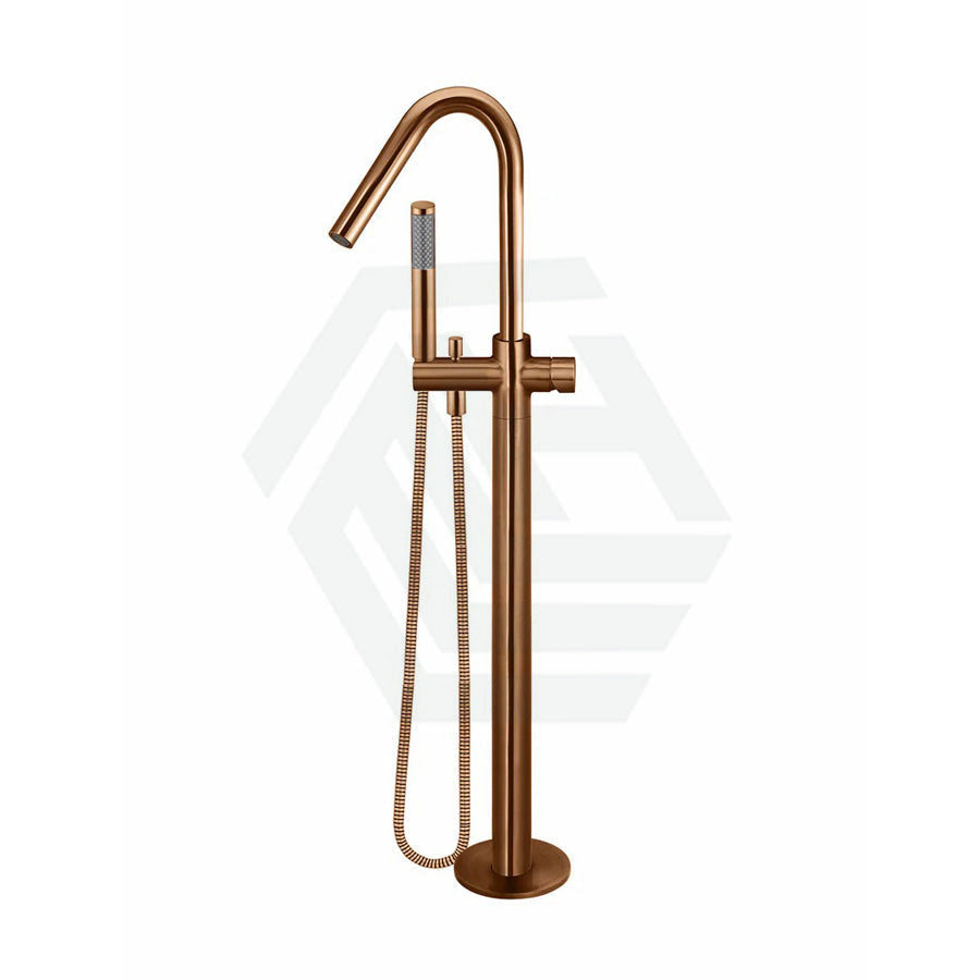 Meir Round Pinless Freestanding Bath Spout And Hand Shower Pvd Lustre Bronze Floor Mounted Mixers