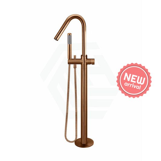 Meir Round Pinless Freestanding Bath Spout And Hand Shower Pvd Lustre Bronze Floor Mounted Mixers