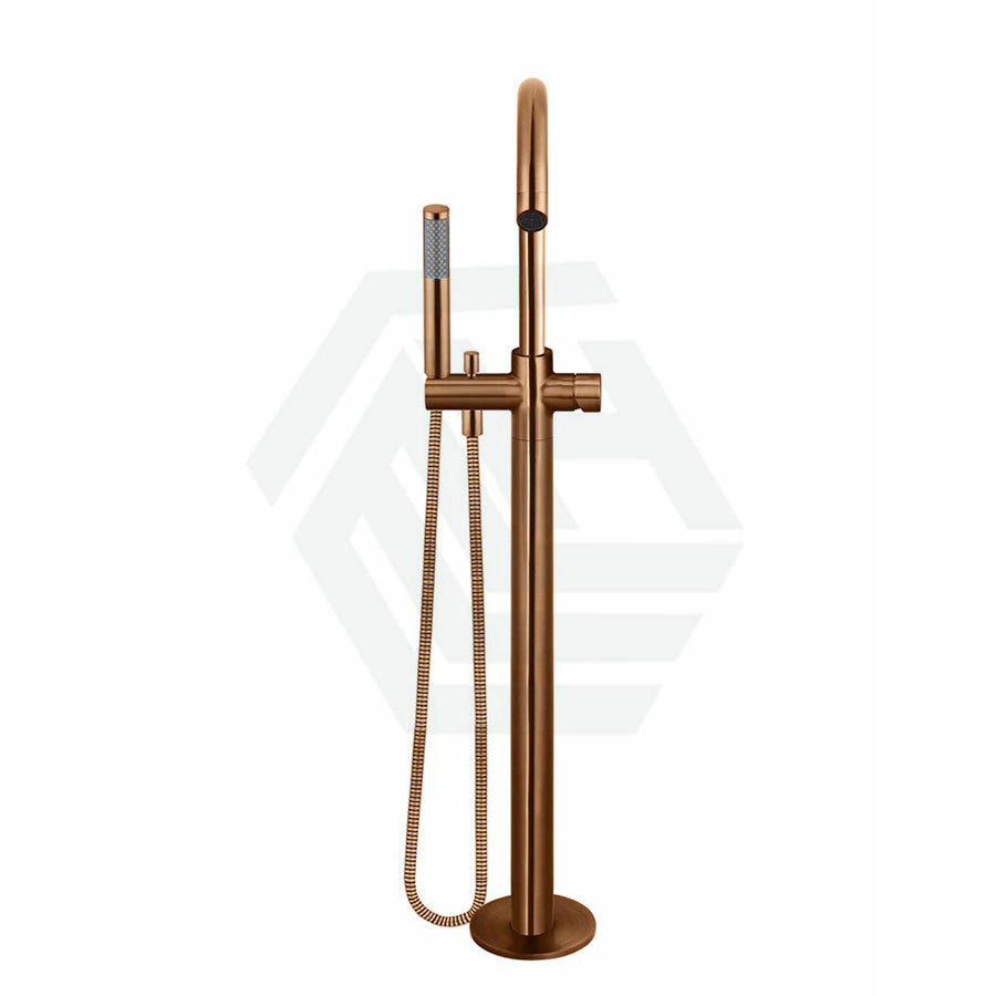 Meir Round Pinless Freestanding Bath Spout And Hand Shower Pvd Lustre Bronze Floor Mounted Mixers