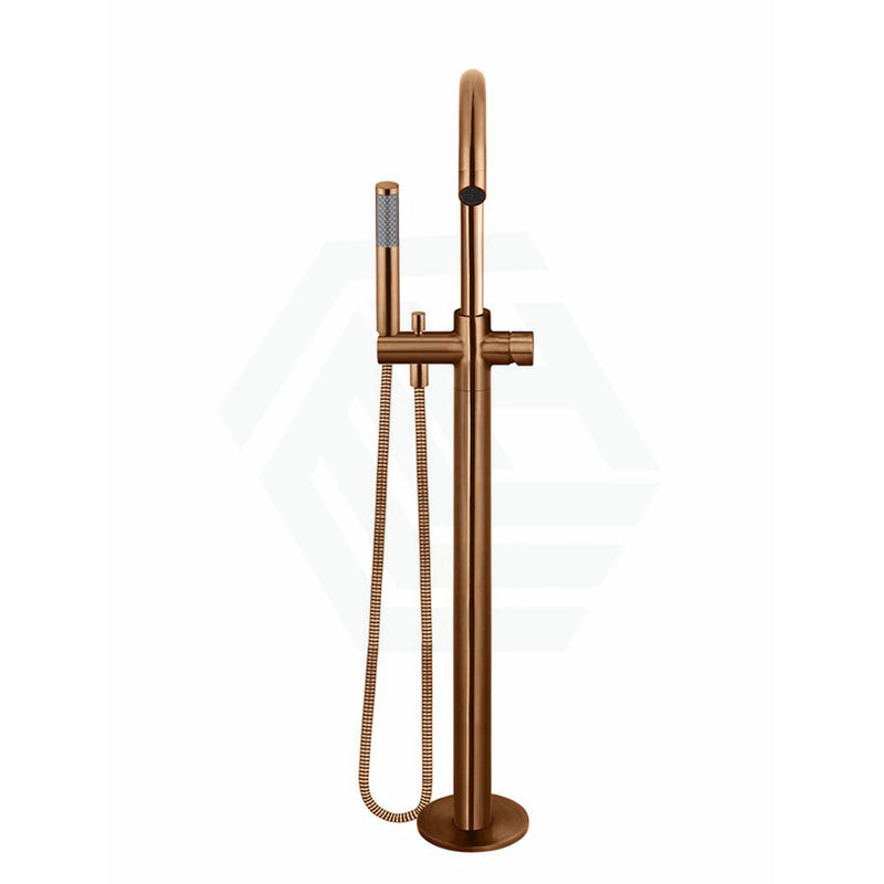 Meir Round Pinless Freestanding Bath Spout And Hand Shower Pvd Lustre Bronze Floor Mounted Mixers