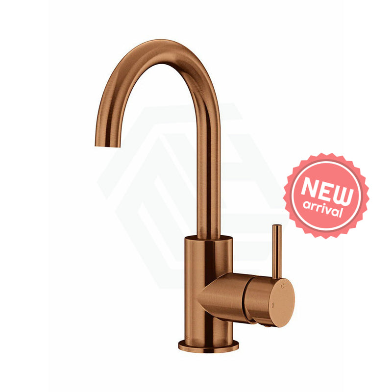 Meir Round Gooseneck Short Basin Mixer With Cold Start Pvd Lustre Bronze Mixers