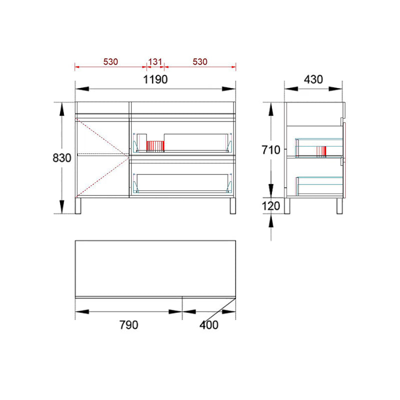 2-Drawer 1-Door 750/900/1200mm Bathroom Freestanding Leg Vanity Single Multi-Colour Cabinet Only