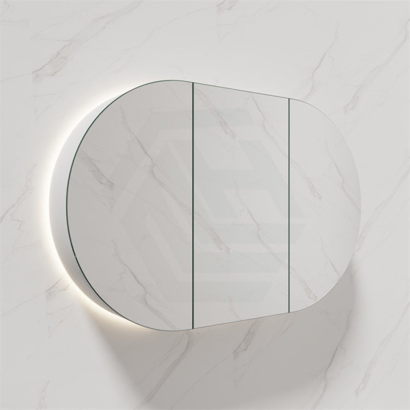 1200X700X150Mm Oval Led Backlit Pencil Edge Mirror Cabinet Matt White Shaving Cabinets