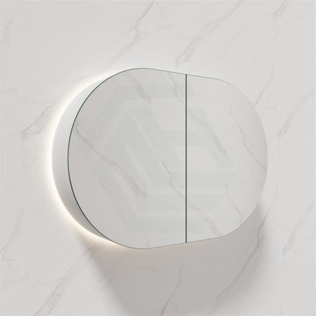 870X600X150Mm Oval Led Backlit Pencil Edge Mirror Cabinet Matt White Shaving Cabinets