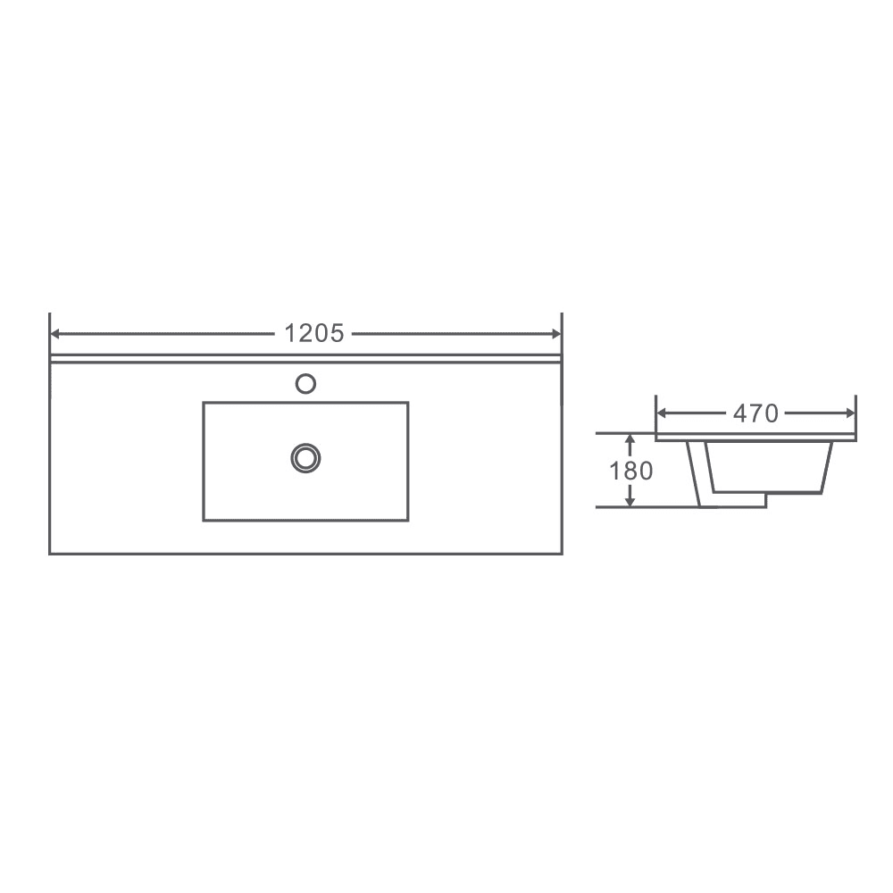 1205x470x180mm Ceramic Top for Bathroom Vanity Single Bowl Gloss White