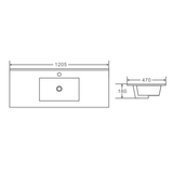 1205x470x180mm Ceramic Top for Bathroom Vanity Single Bowl Gloss White