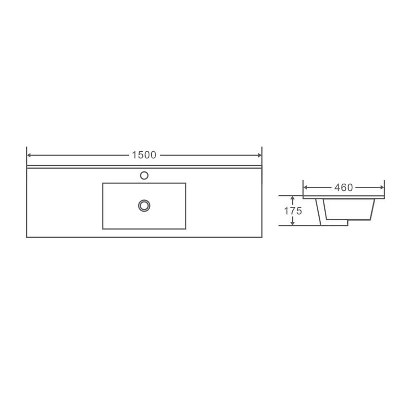 1500x460x175mm Ceramic Top for Bathroom Vanity Single Bowl Gloss White