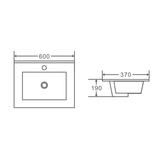 600x370x190mm Slim Ceramic Top for Bathroom Vanity Single Bowl Gloss White Narrow