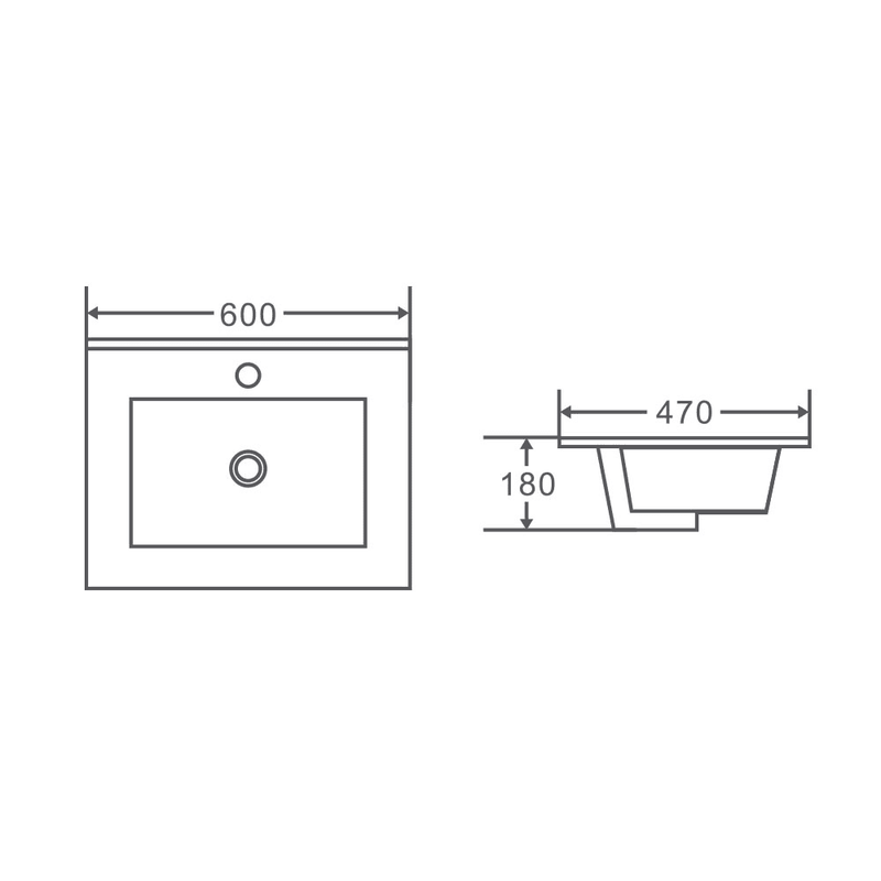 600x470x180mm Ceramic Top for Bathroom Vanity Single Bowl Gloss White