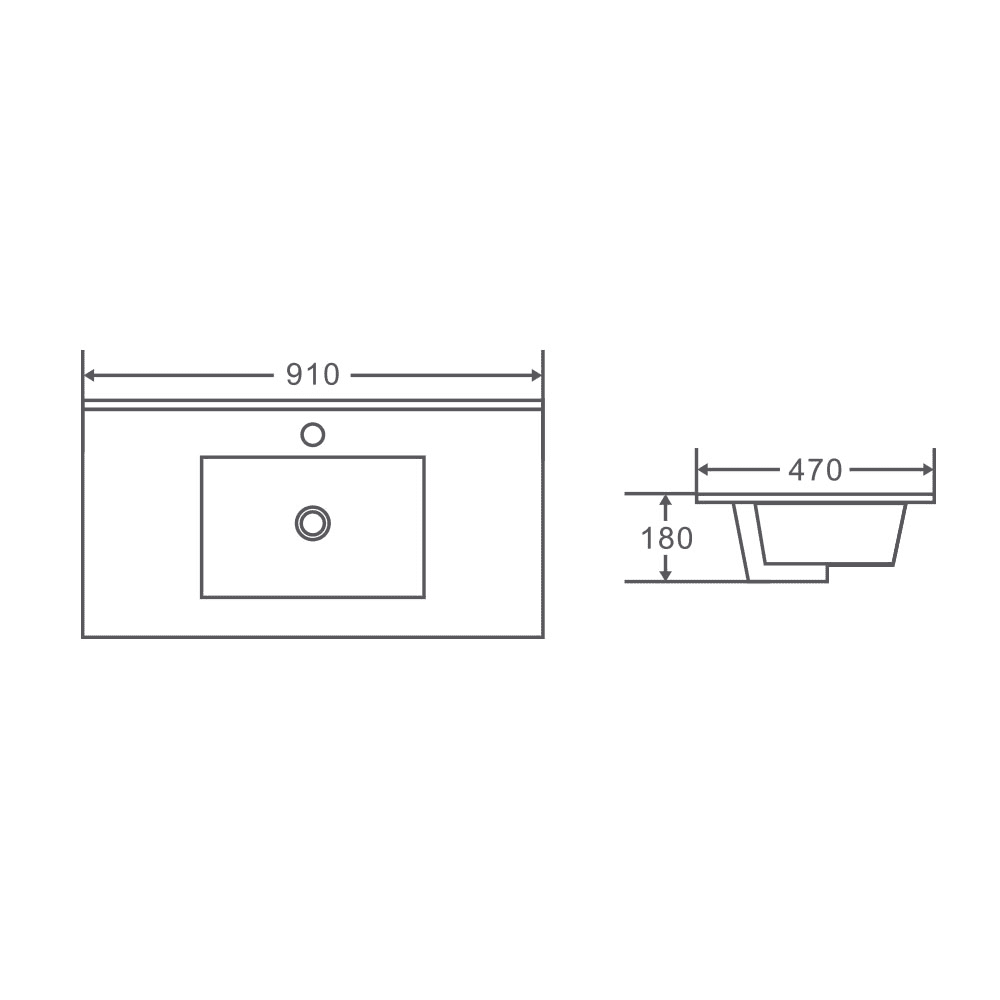 910x470x180mm Ceramic Top for Bathroom Vanity Single Bowl Gloss White