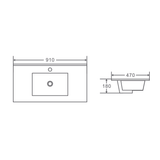 910x470x180mm Ceramic Top for Bathroom Vanity Single Bowl Gloss White