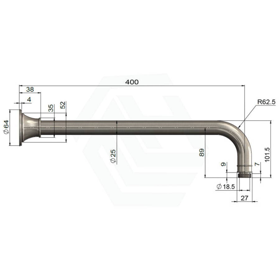 N#3(Nickel) Meir Harrington 400mm Round Wall Mounted Shower Curved Arm Solid Brass PVD Brushed Nickel