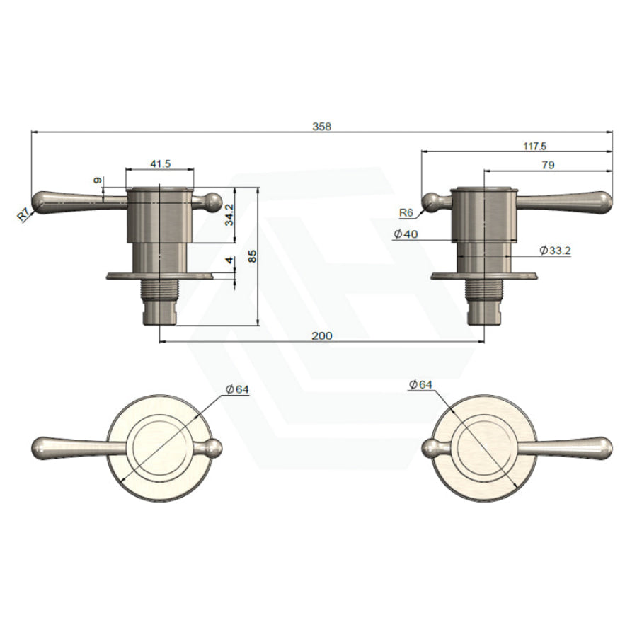 N#3(Nickel) Meir Harrington Brushed Nickel Quarter Turn Wall Tap Set Top Assemblies