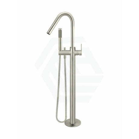 Meir Round Paddle Freestanding Bath Spout And Hand Shower Multi-Colour Brushed Nickel Floor Mounted