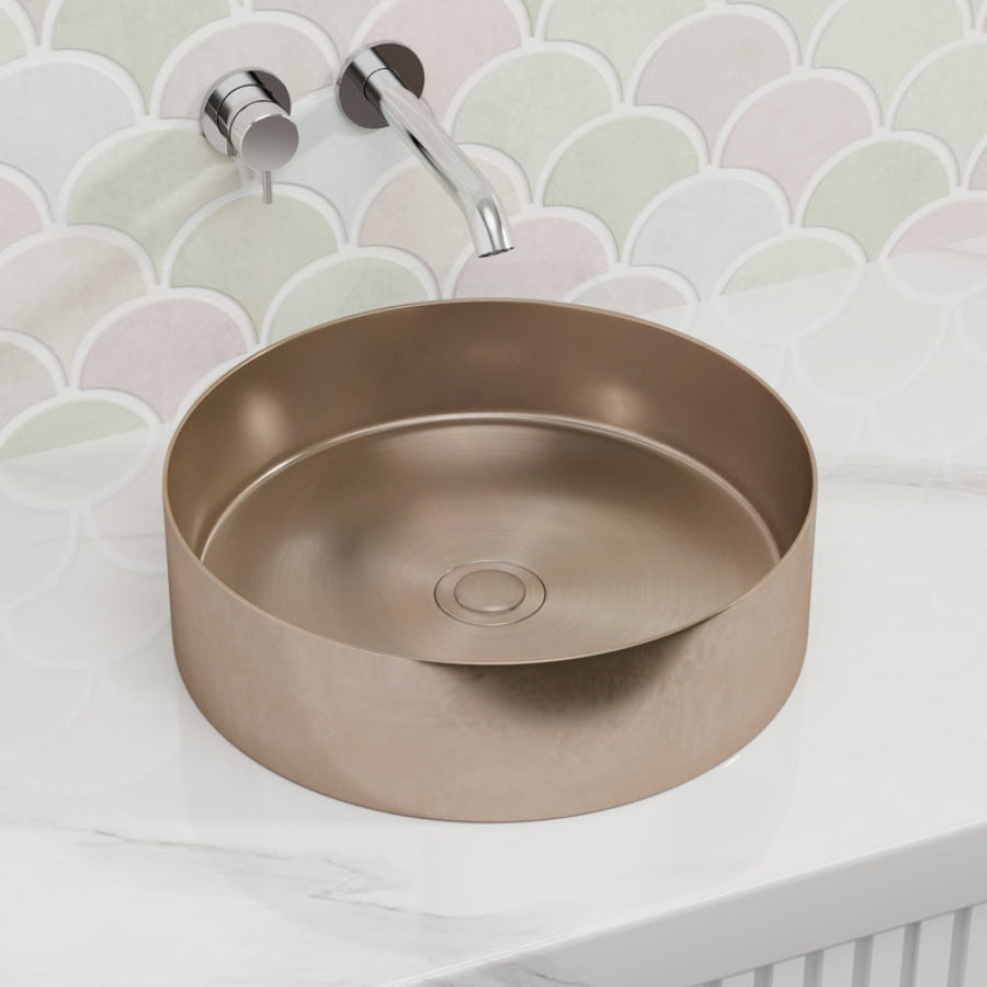 380x380x110mm Meir Lavello Round Bathroom Stainless Steel Above Counter Basin Variant Colour Available