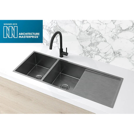 Meir Lavello 1160x440x230mm Stainless Steel Double Bowl Kitchen Sink with Drainboard Top/Flush/Under Mount Variant Colour Available