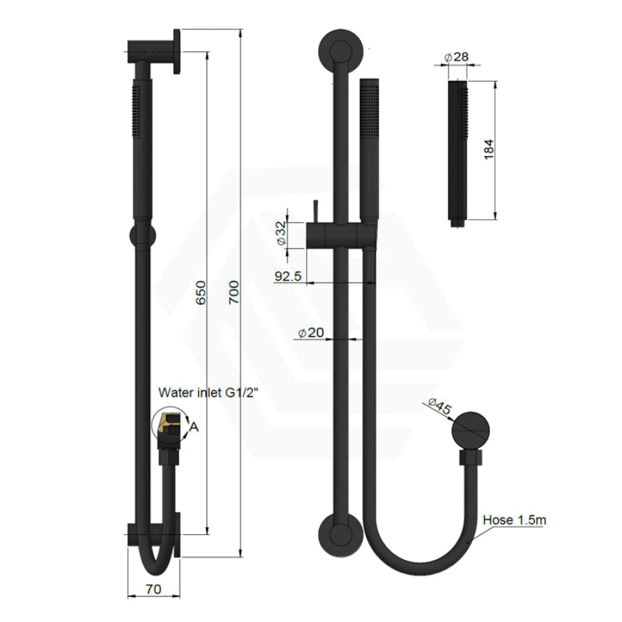 Meir Round Hand Shower On Rail Column Variant Colour Available With Handheld