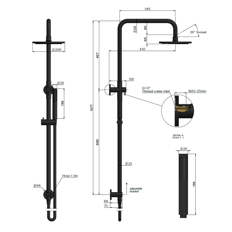 Meir 200/300mm Round Twin Shower Set Multi Colour Universal Water Inlet