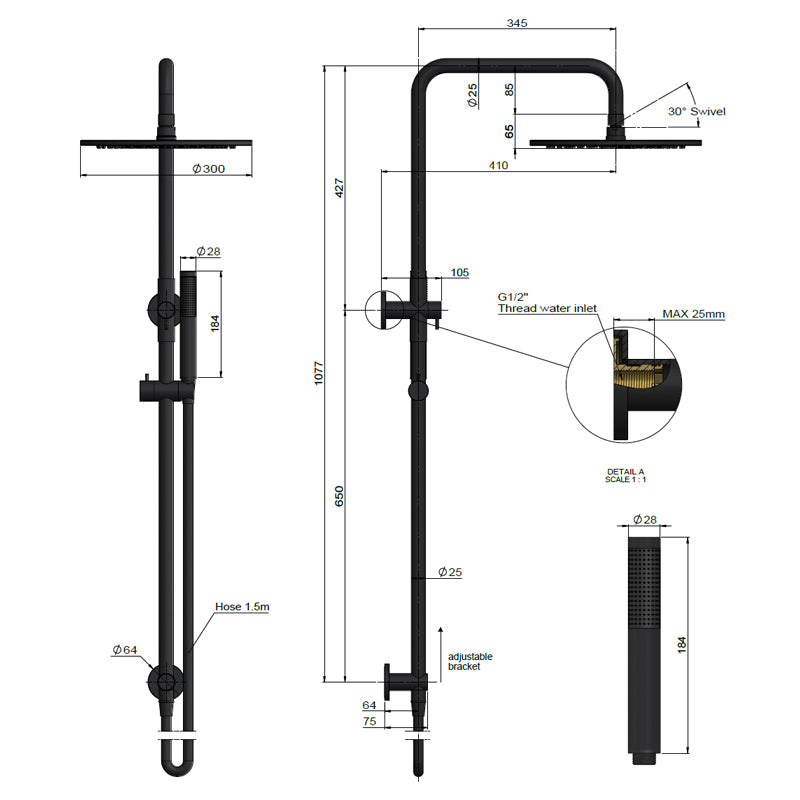 Meir 200/300mm Round Twin Shower Set Multi Colour Universal Water Inlet