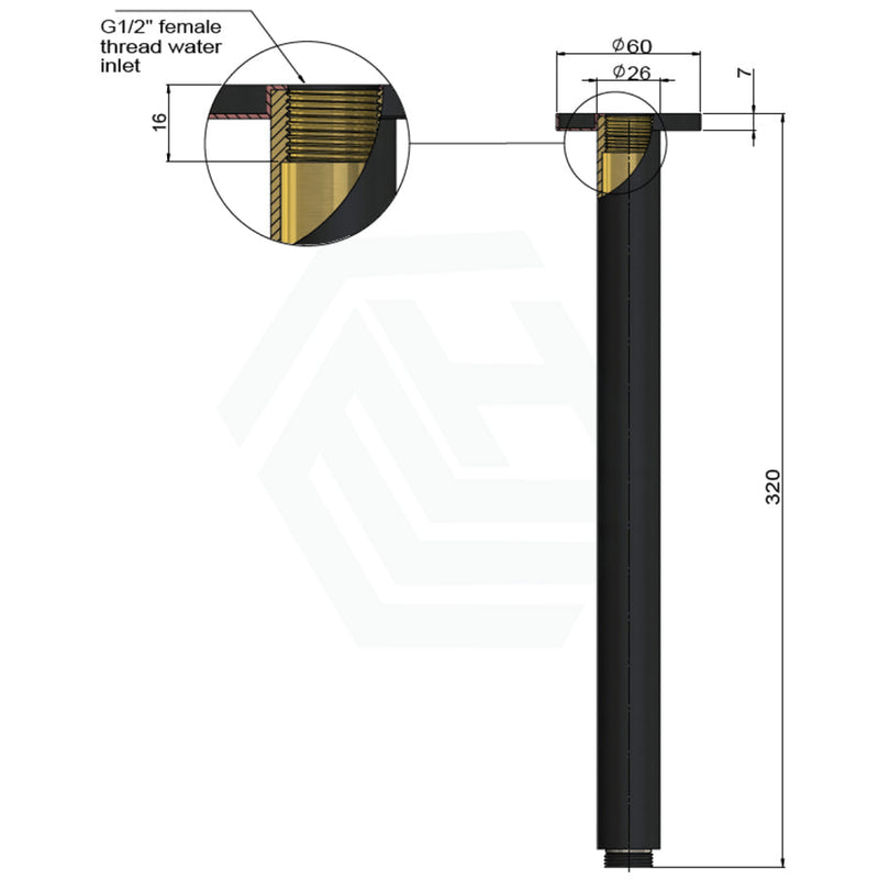 Meir 300Mm Round Ceiling Shower Arm Champagne Solid Brass Arms