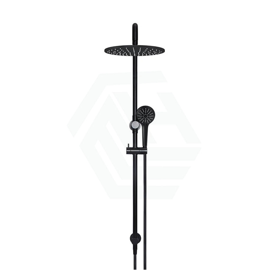 Meir 300Mm Round Matte Black Twin Shower Station Universal Water Inlet 3 Functions Handheld Showers