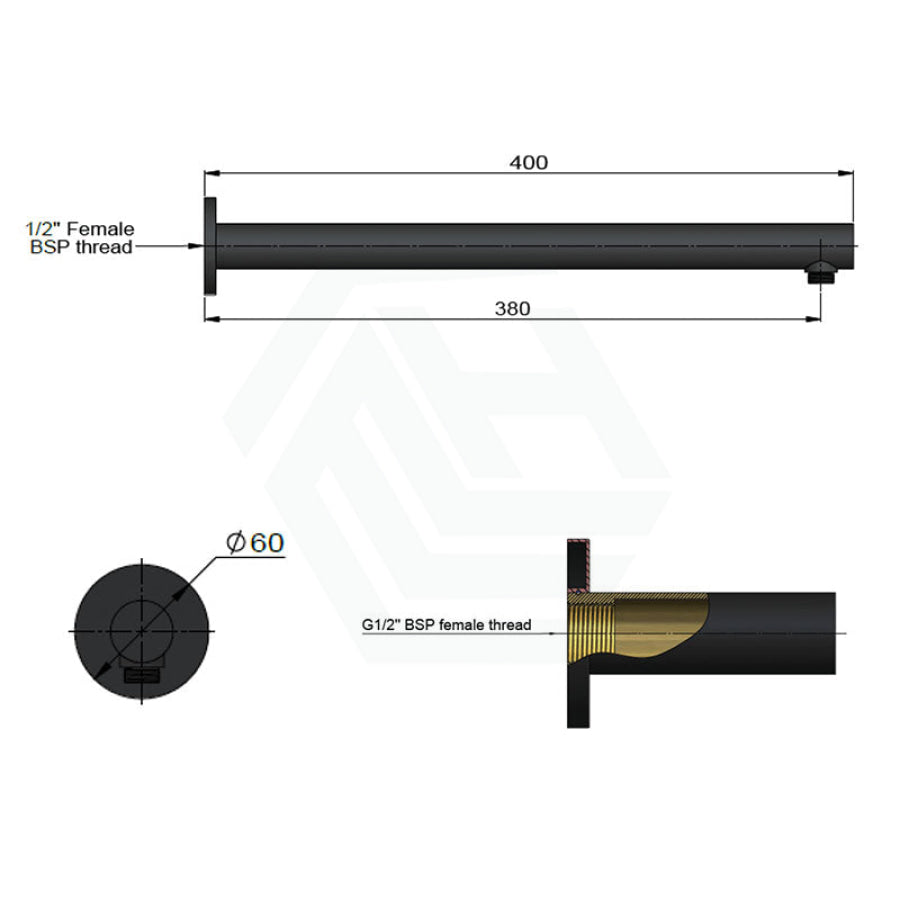 400Mm Round Wall Mounted Shower Arm Matt Black Arms