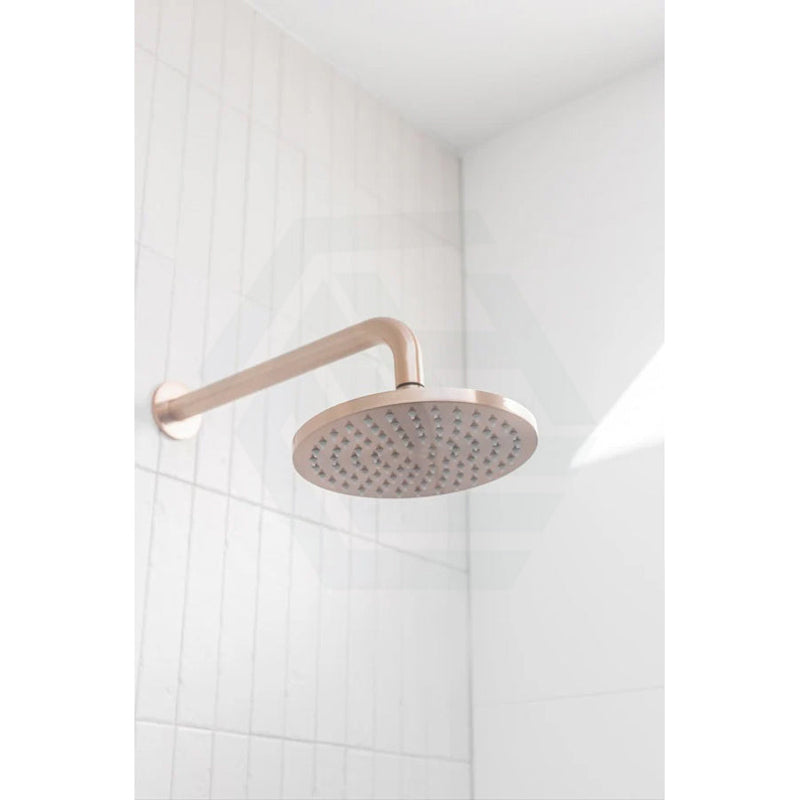 Meir 400Mm Round Wall Mounted Shower Curved Arm Champagne Solid Brass Arms