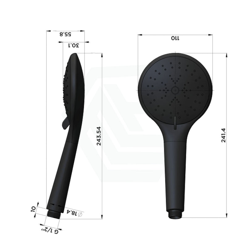 Meir Matt Black Round Hand Held Shower Solid Brass 3 Functions Handheld Showers