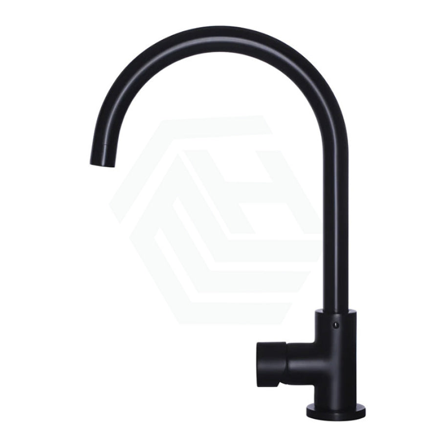 Round Gooseneck Kitchen Mixer Tap With Pinless Handle Matte Black Swivel Sink Mixers