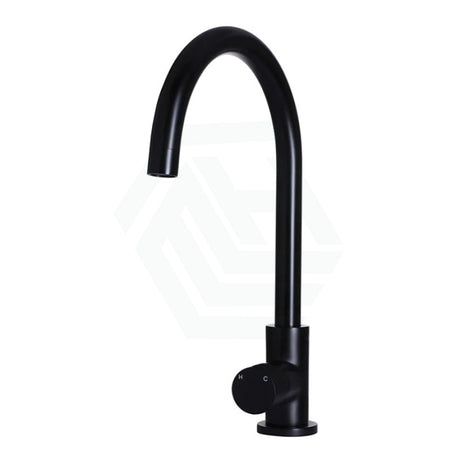 Round Gooseneck Kitchen Mixer Tap With Pinless Handle Matte Black Swivel Sink Mixers