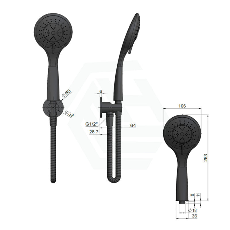 Meir Round Three Function Hand Shower On Fixed Bracket Matte Black Handheld Sets