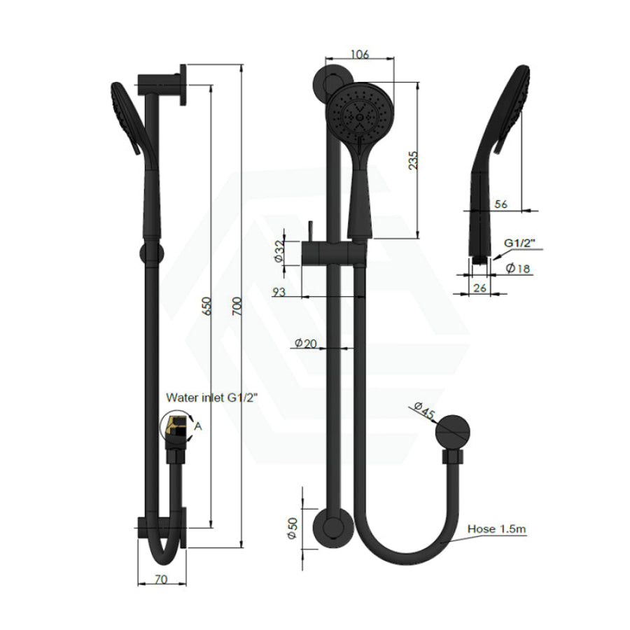 Meir Round Three Function Hand Shower On Rail Column Matte Black With Handheld