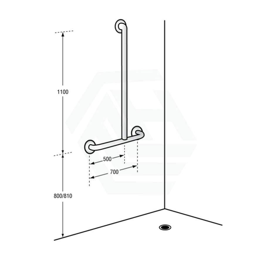 Metlam 1100X700Mm Left/Right Hand Offset Flush Mount Shower Grab Rail In Designer Black Safety Bars