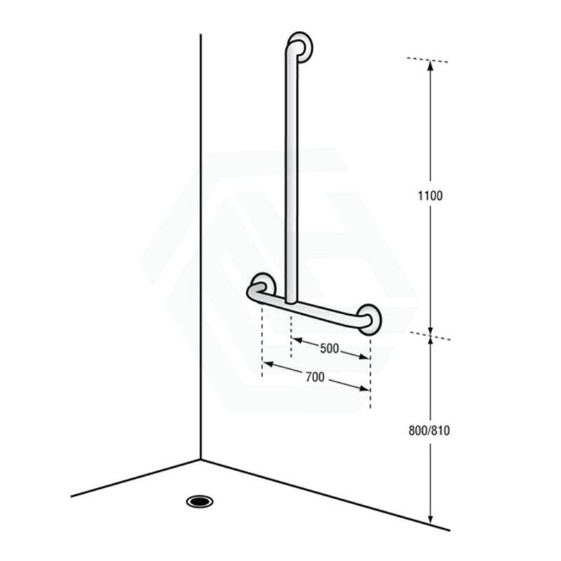 Metlam 1100X700Mm Left/Right Hand Offset Flush Mount Shower Grab Rail In Designer Black Safety Bars