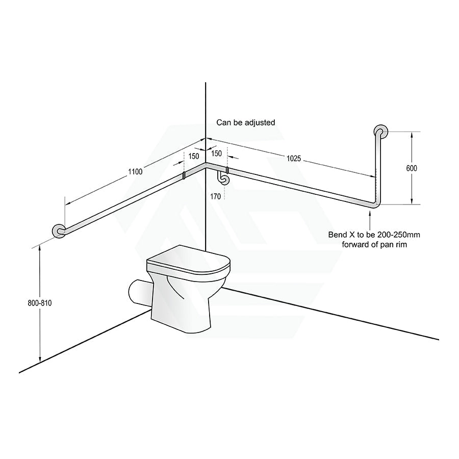 Metlam 90° Flush Mount Wrap Around Grab Rail Modular 1100X1025X600Mm Left/Right Hand In Designer