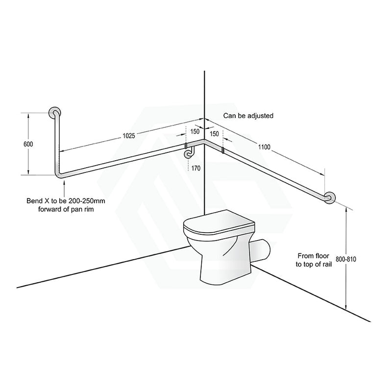 Metlam 90° Flush Mount Wrap Around Grab Rail Modular 1100X1025X600Mm Left/Right Hand In Designer