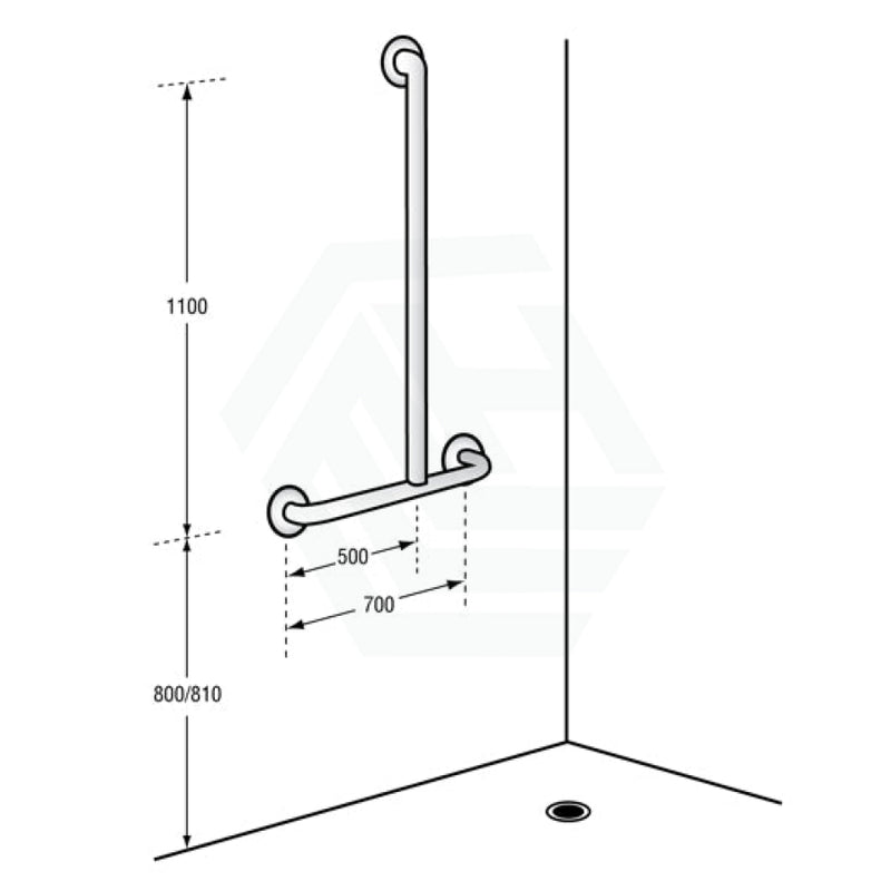 Metlam Round Offset Flush Shower Grab Rail Kit Right Hand Mounted With Handheld Chrome Stainless