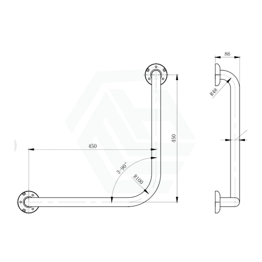 Metlam Universal 90° Ambulant Grab Rail 450X450Mm In Designer Black Safety Bars