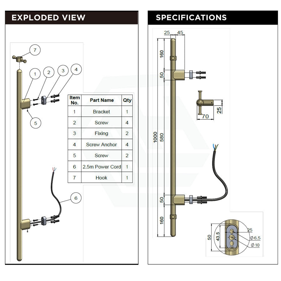 Meir 1000Mm Round Vertical Single Heated Towel Rail Pvd Lustre Bronze Rails