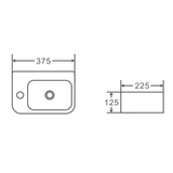 375X255X125Mm Mini Rectangle Gloss White Wall Hung Ceramic Basin Left Or Right Tap Hole Available